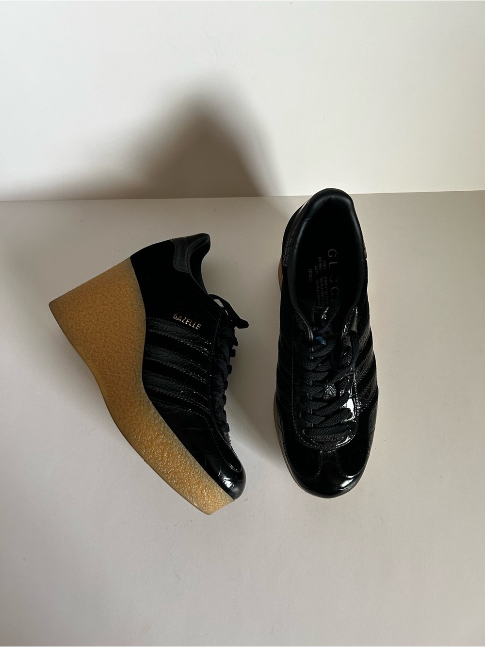 Gucci x ADIDAS Black Patent Leather Wedge Platform Sneakers